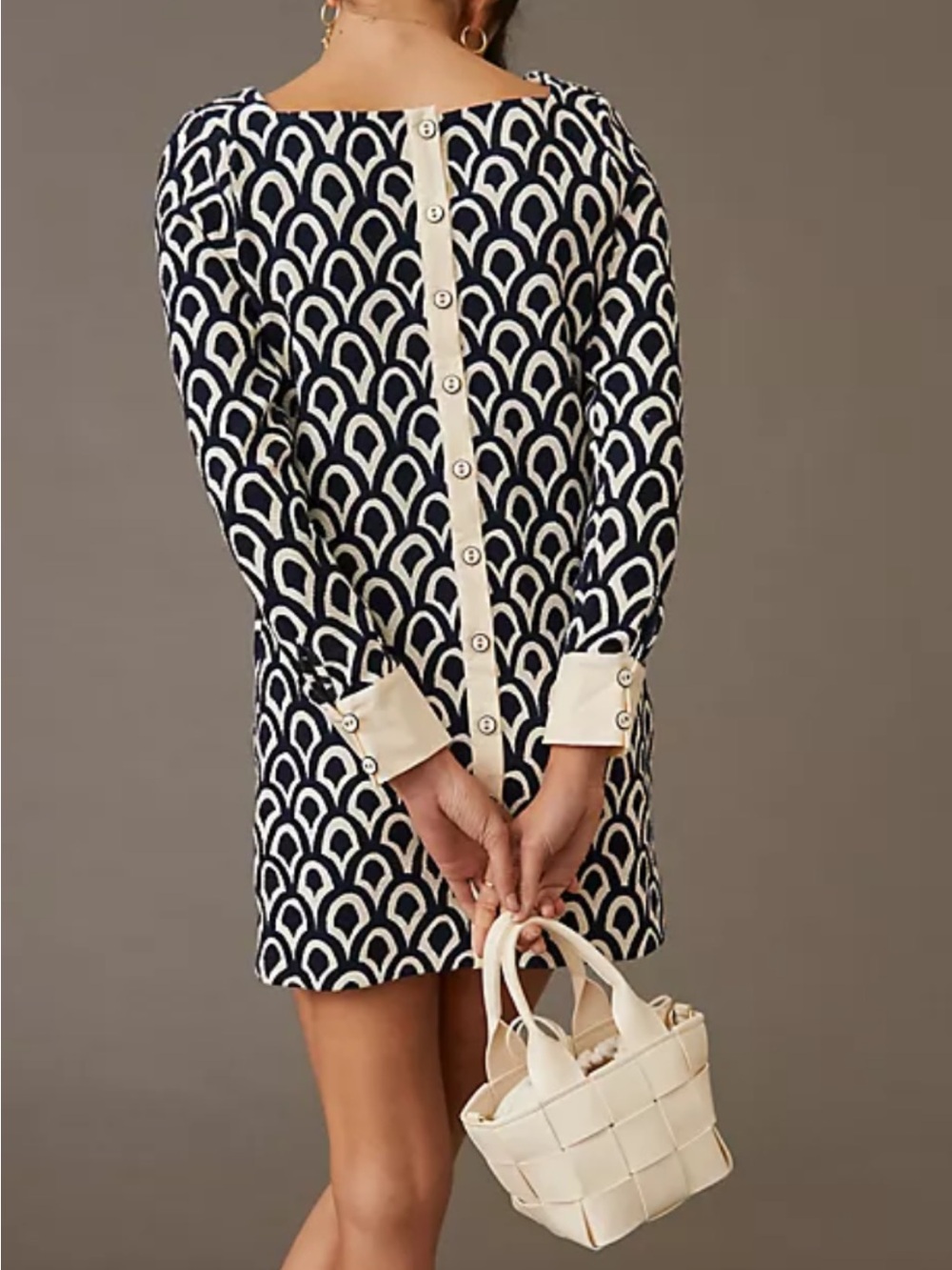 Anthropologie MAEVE Navy and Cream Geometric Button-Front shift Dress